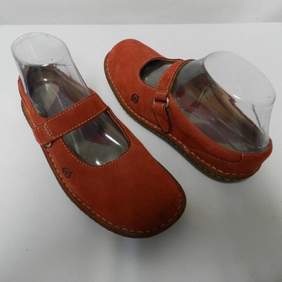 Born Suede leather Mary Jane mules flats slides clogs red Comfort Size Sz 38  7 - Picture 1 of 6